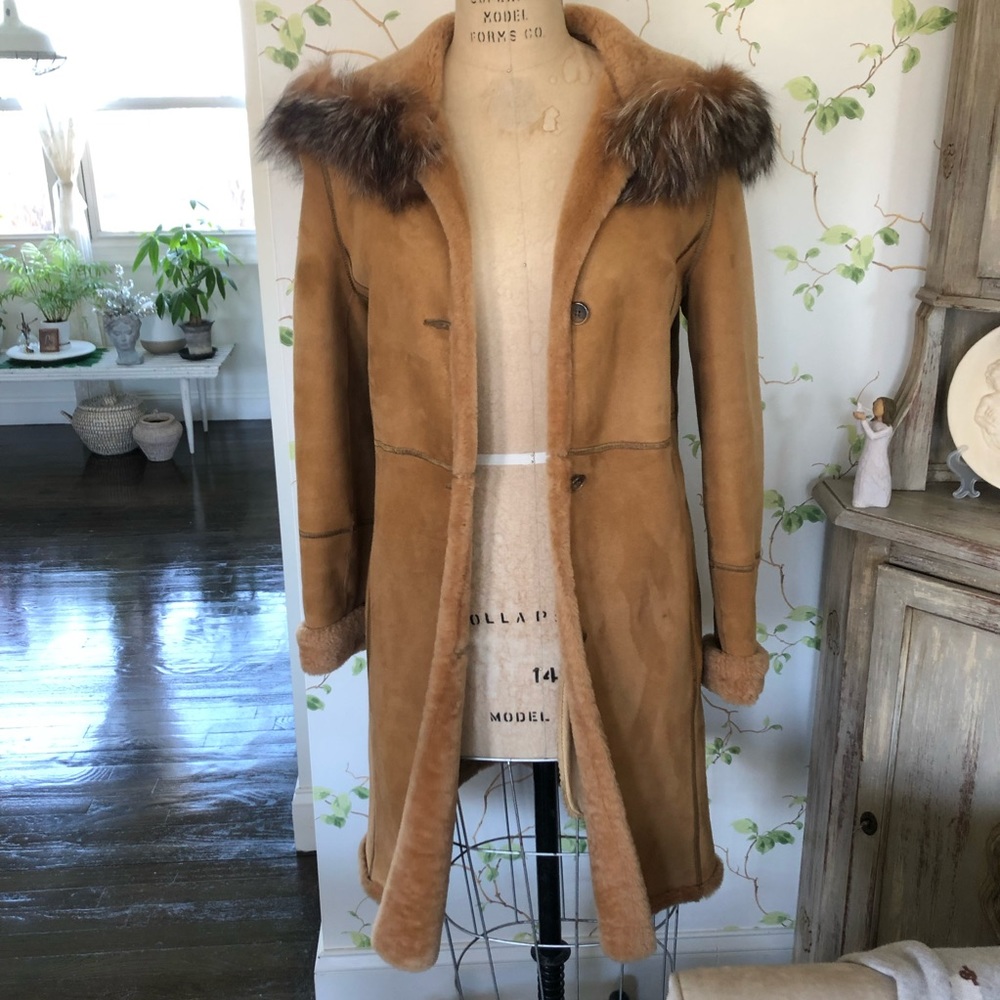 Bergdorf Goodman Shearling Suede Camel Coat by SEARLE